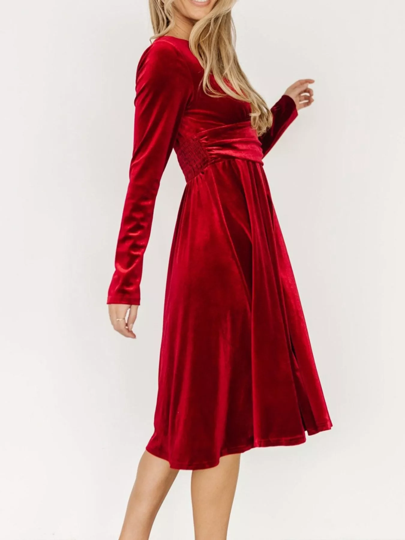 Velvet Deep V-Neck Long Sleeve Dress - Image 7