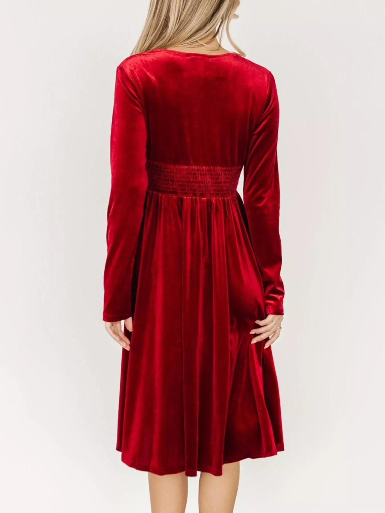 Velvet Deep V-Neck Long Sleeve Dress - Image 8