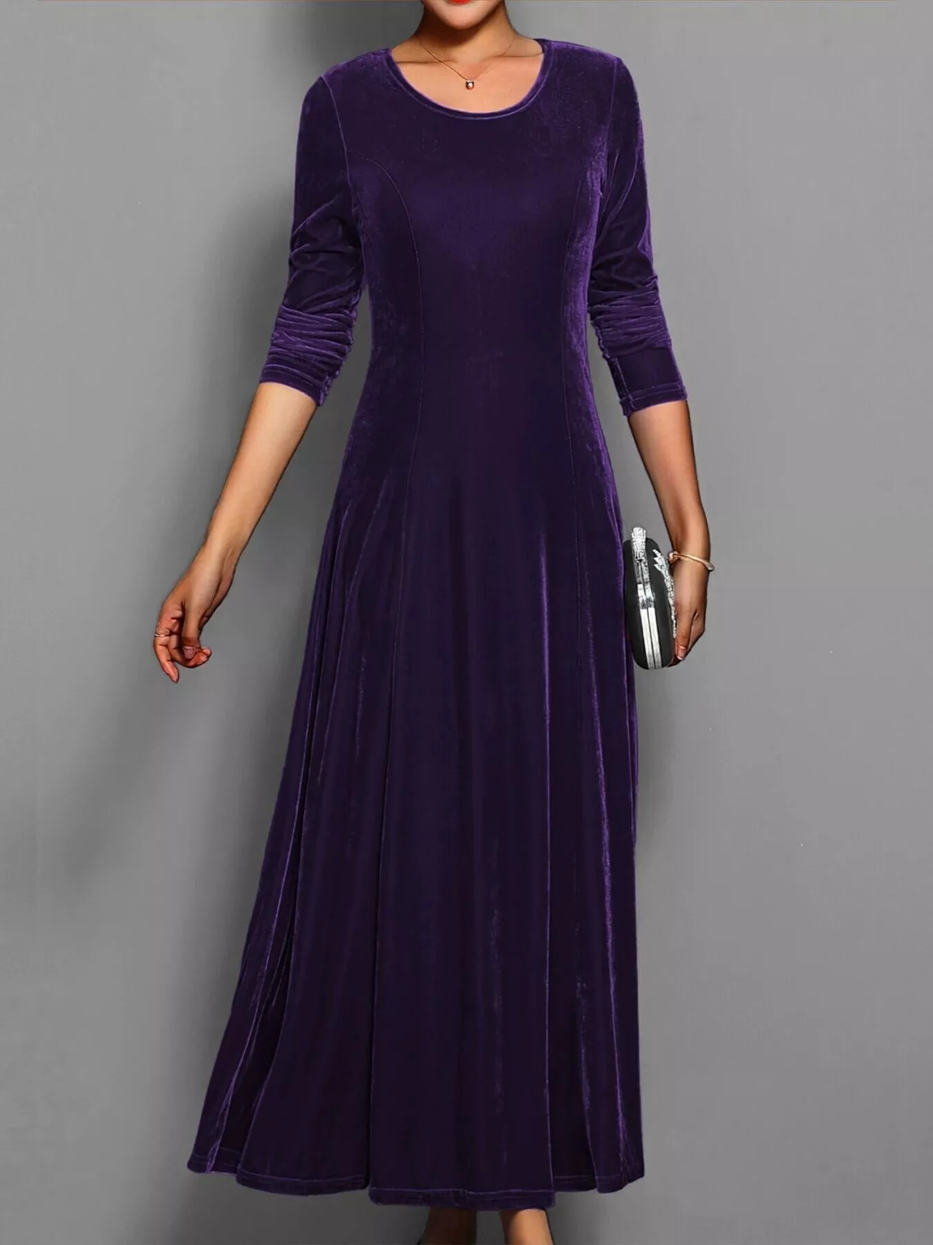 Velvet Long Sleeve A-Line Dress - Image 10
