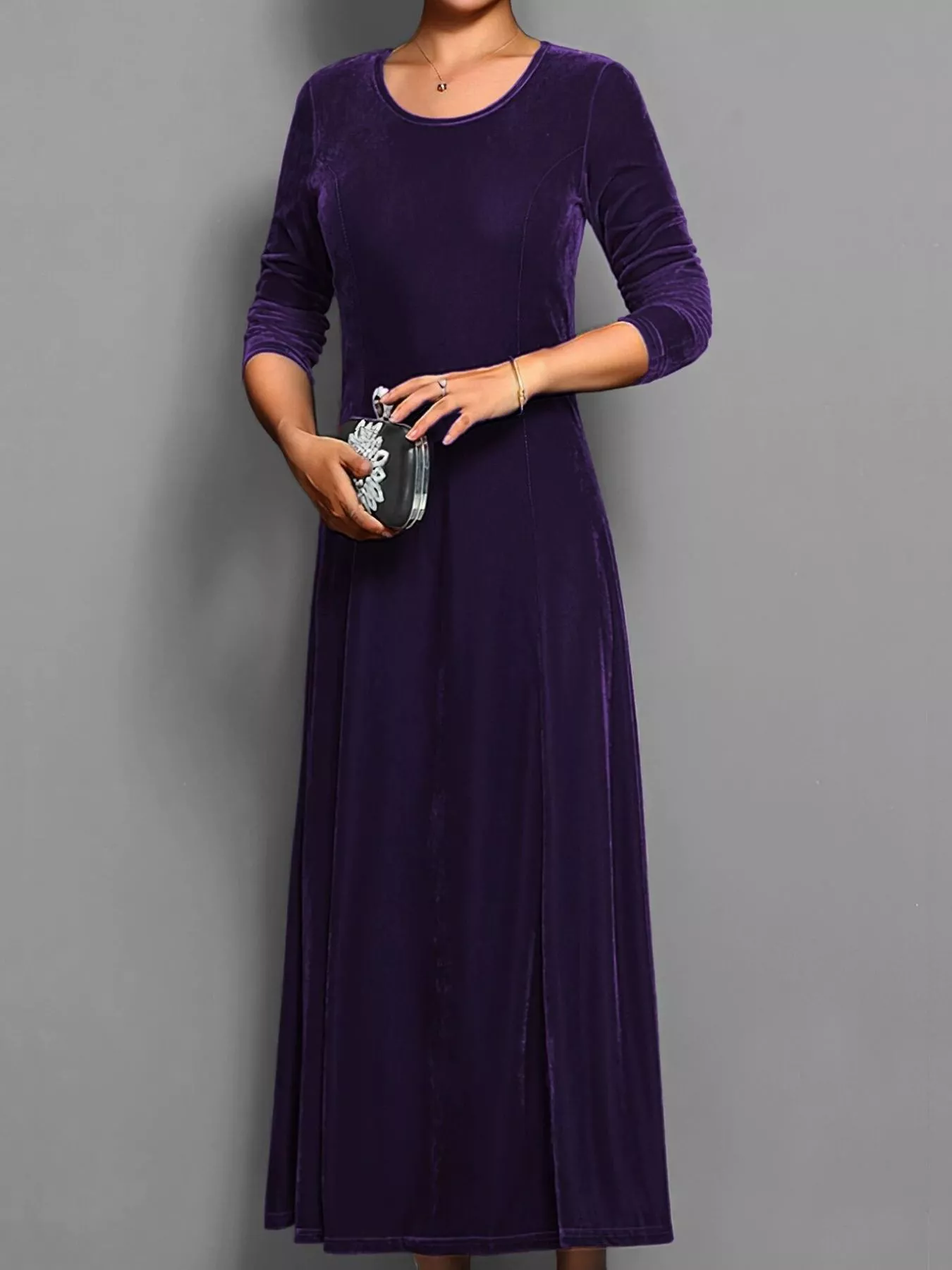 Velvet Long Sleeve A-Line Dress - Image 11