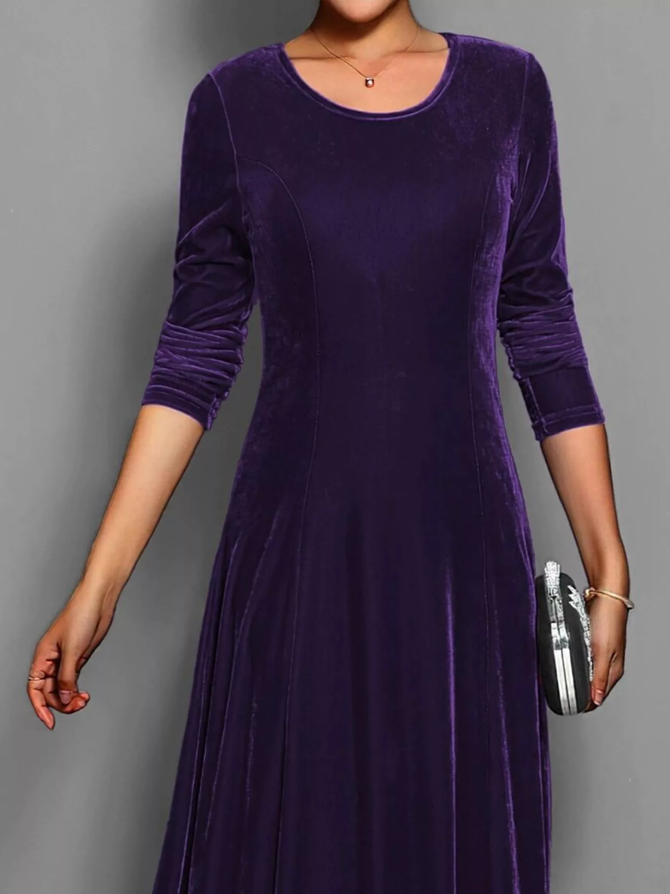 Velvet Long Sleeve A-Line Dress - Image 12