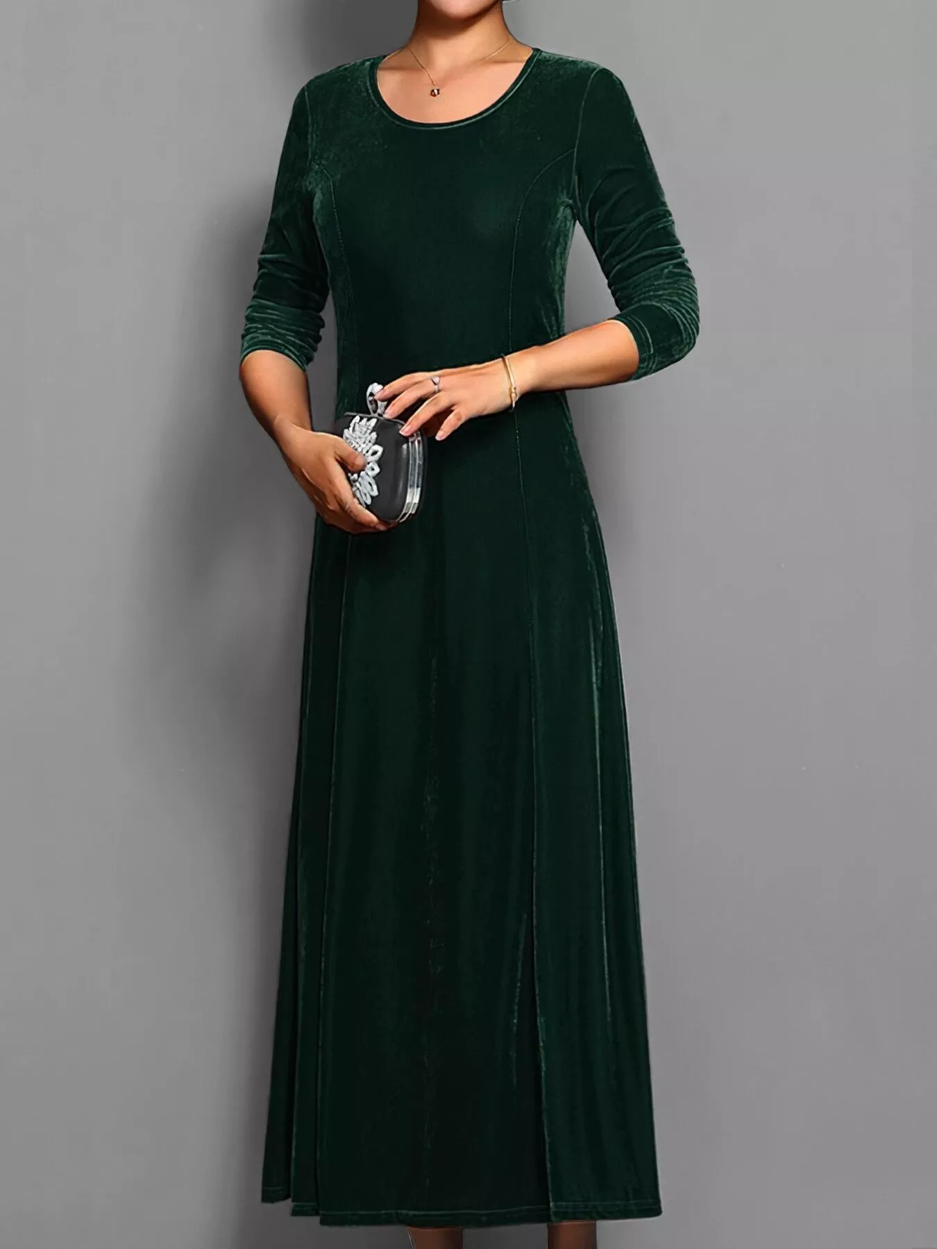 Velvet Long Sleeve A-Line Dress - Image 13