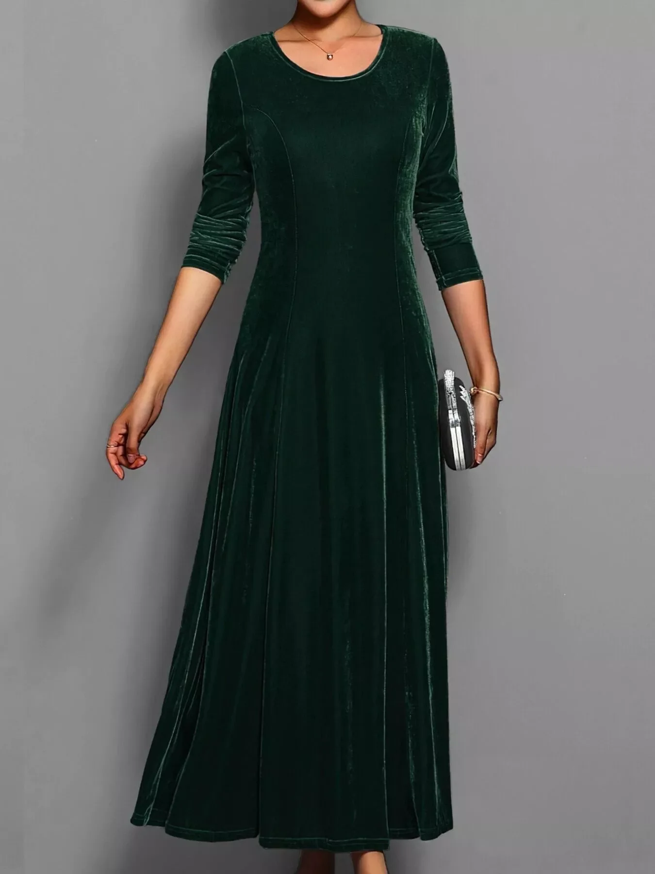 Velvet Long Sleeve A-Line Dress - Image 14