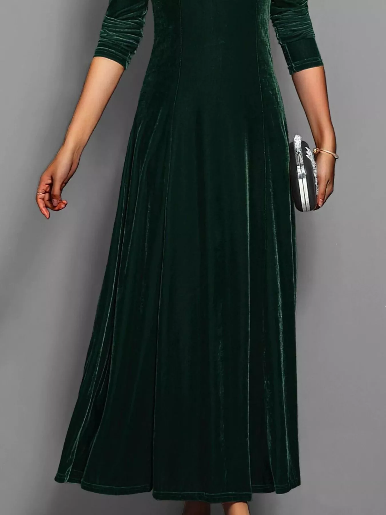 Velvet Long Sleeve A-Line Dress - Image 15