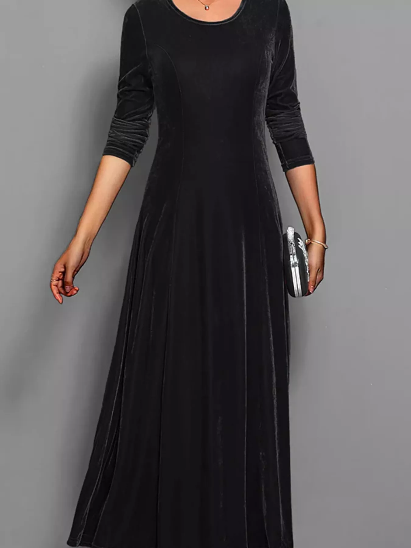 Velvet Long Sleeve A-Line Dress - Image 2