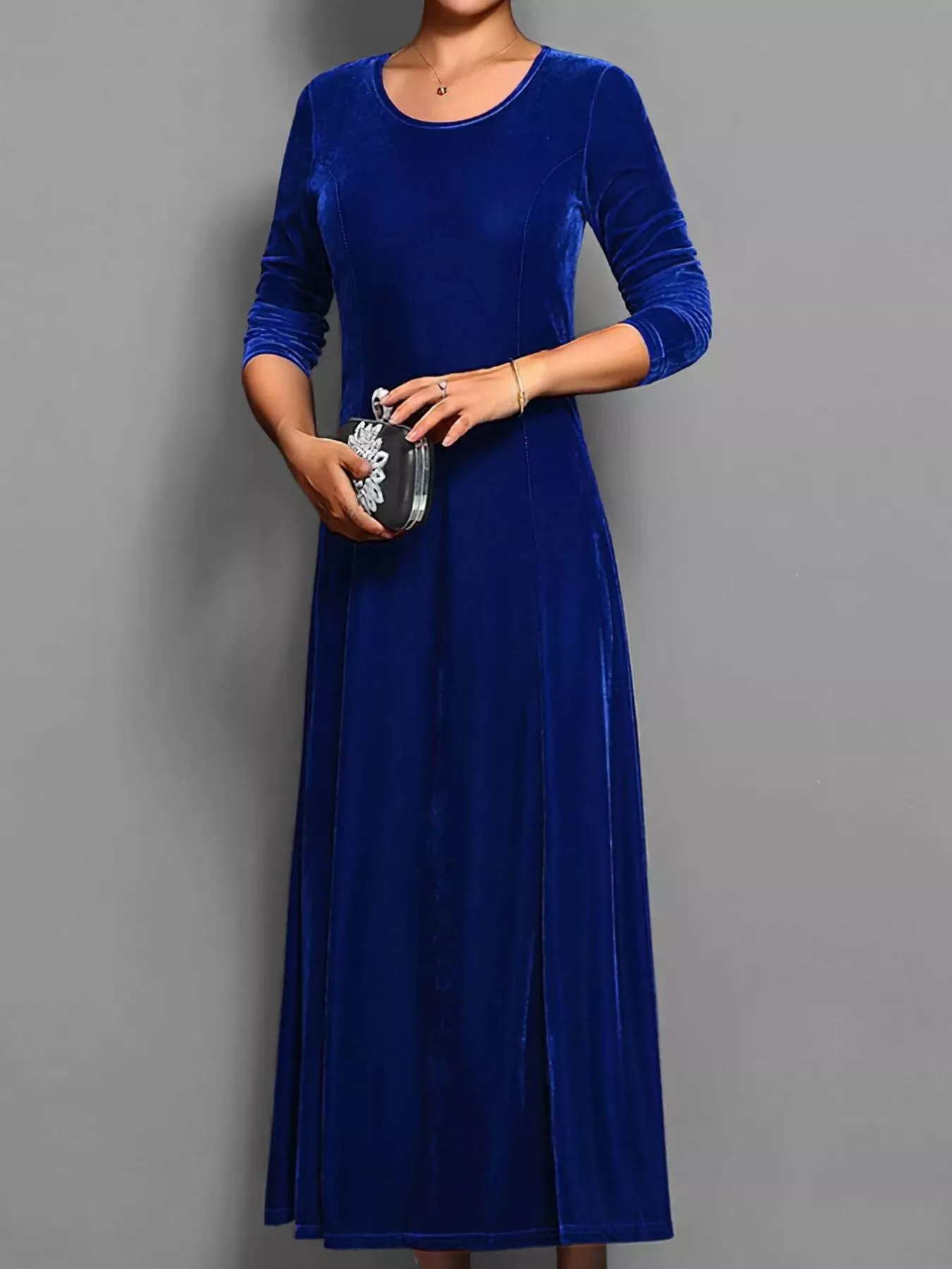 Velvet Long Sleeve A-Line Dress - Image 4