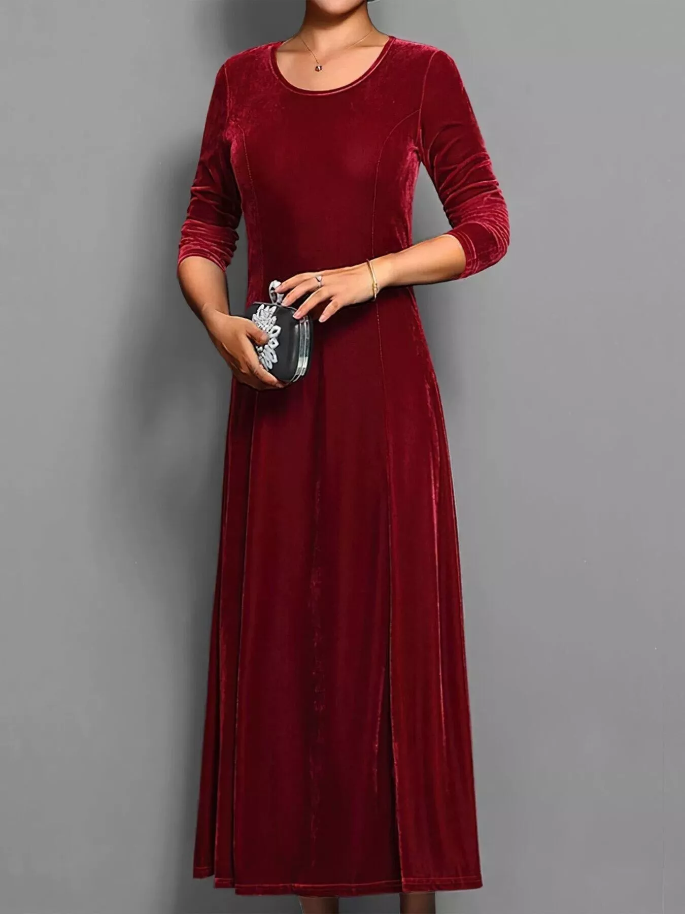 Velvet Long Sleeve A-Line Dress - Image 7