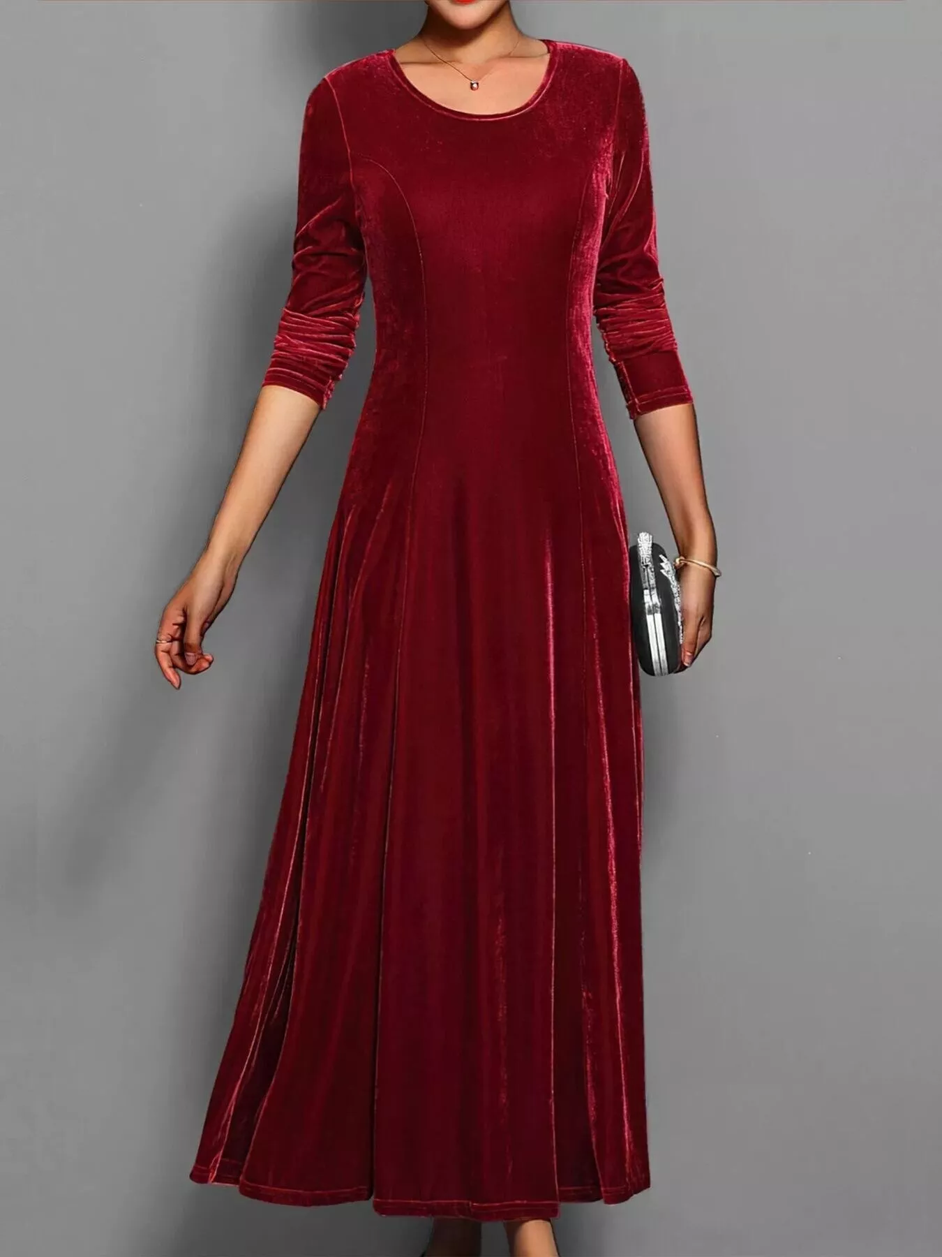Velvet Long Sleeve A-Line Dress - Image 8