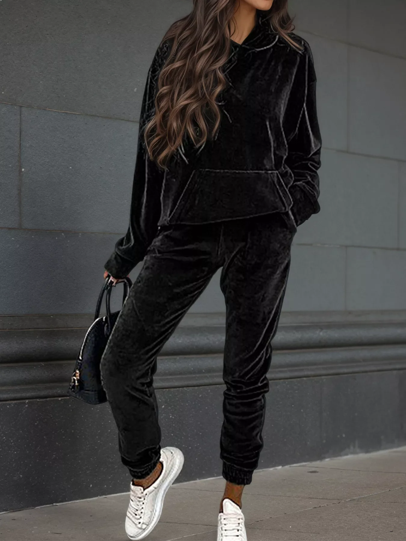 Velvet Long Sleeve Hoodie and Pants Set - Image 5