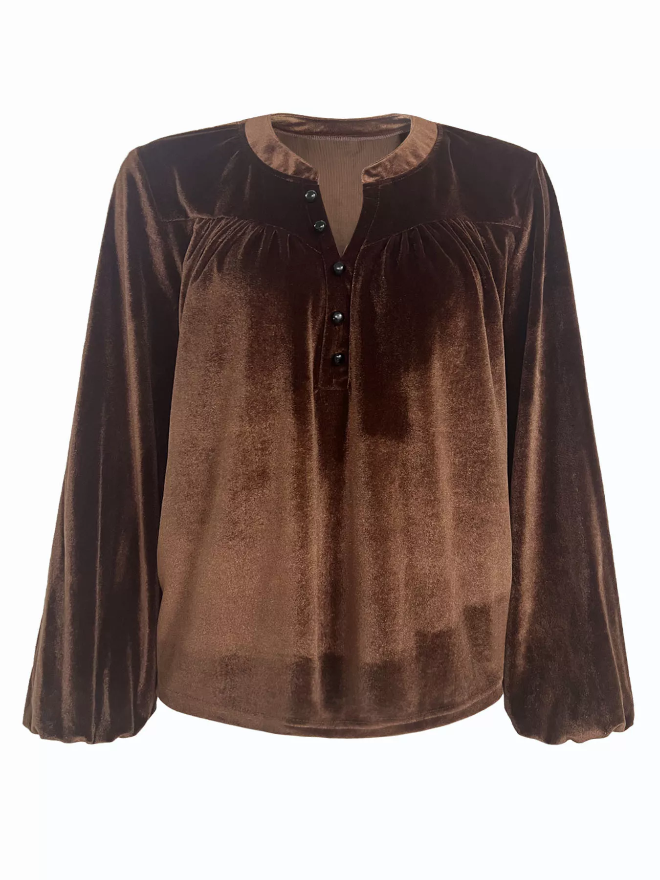 Velvet Notched Long Sleeve Blouse - Image 10
