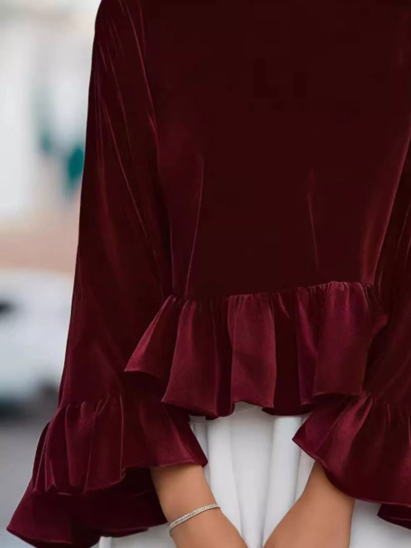 Velvet Ruffle Hem Blouse - Image 5