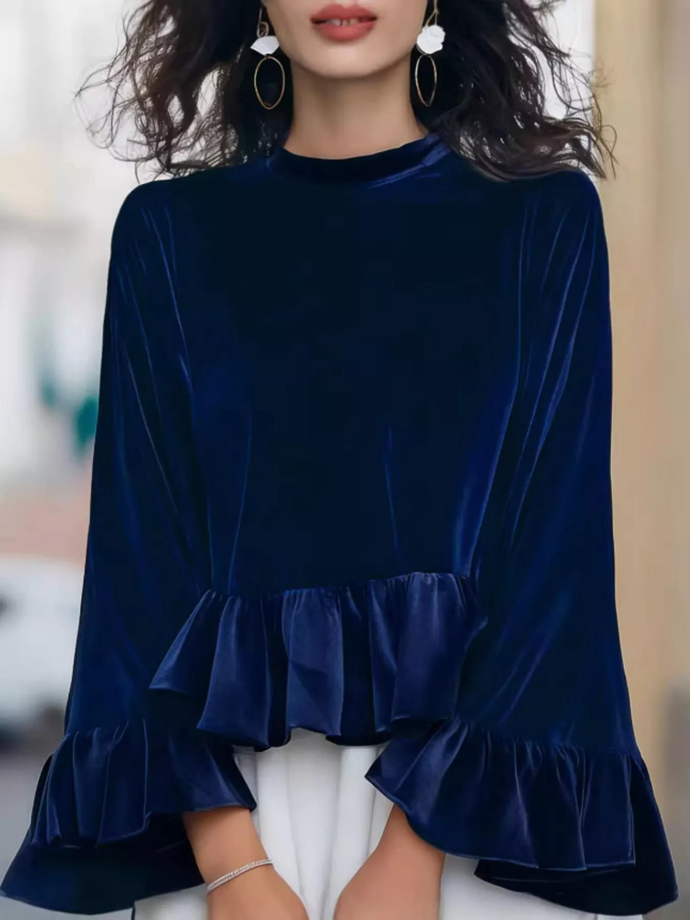 Velvet Ruffle Hem Blouse - Image 6