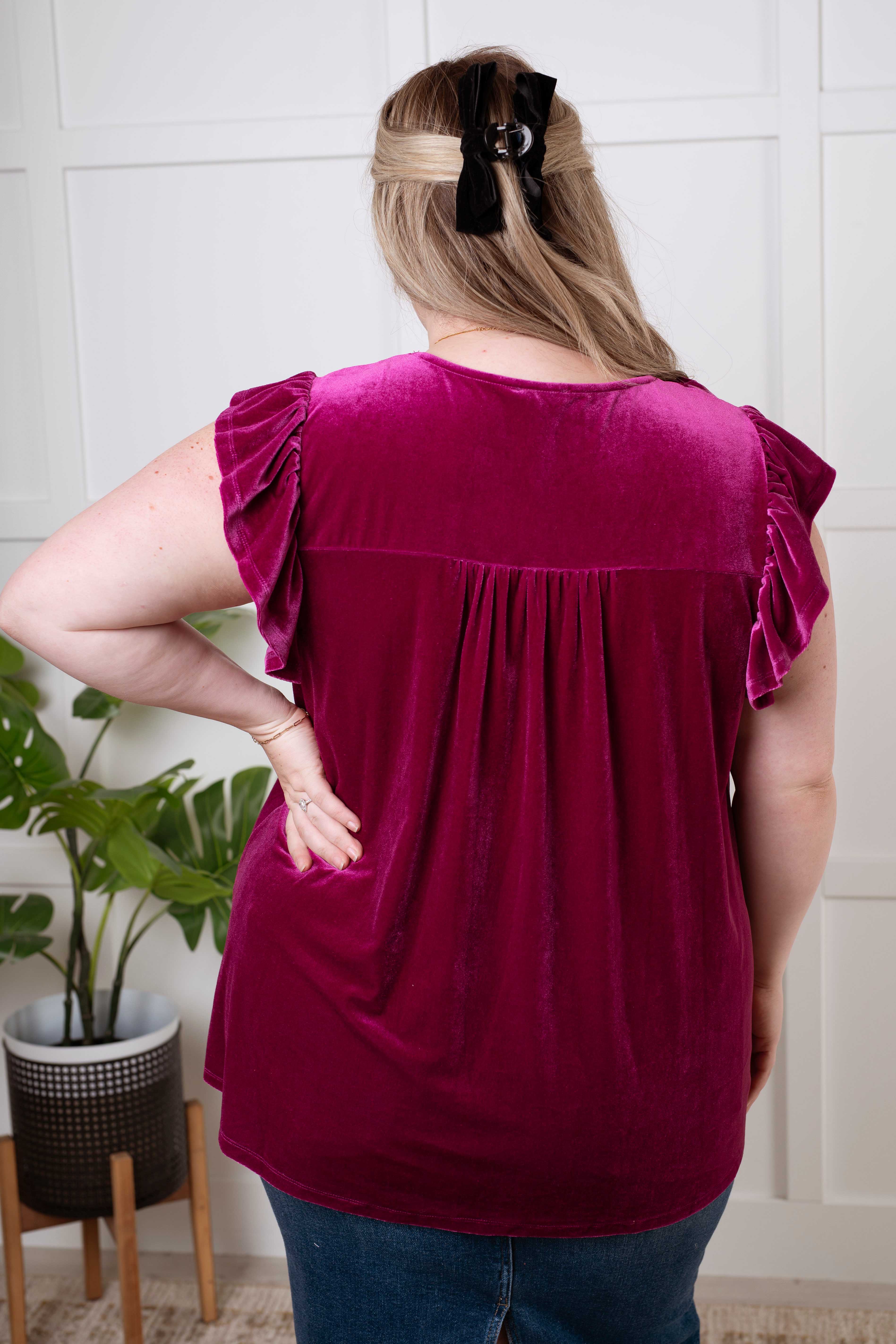 Velveteen Queen Blouse in Magenta - Image 7