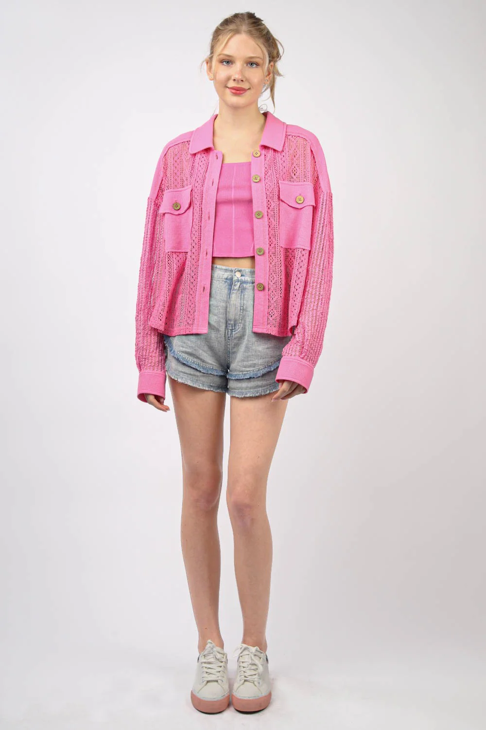 VERY J Button Up Long Sleeve Lace Shirt - Image 5