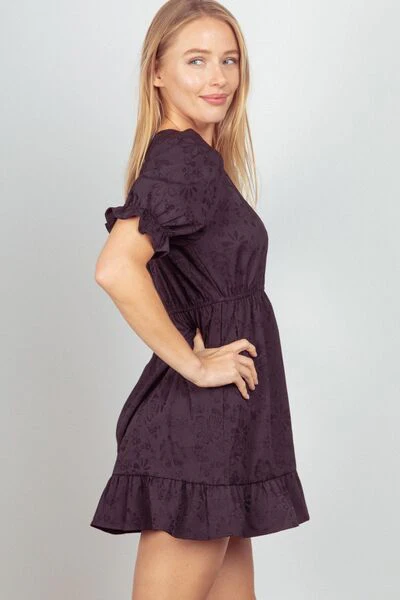 VERY J Floral Textured Woven Ruffled Mini Dress - Image 3