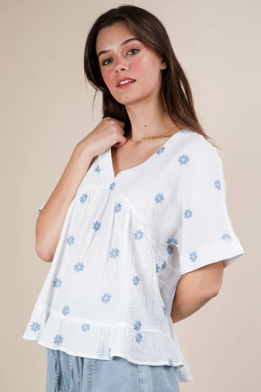 VERY J Flower Embroidered Woven Blouse - Image 2