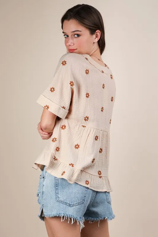 VERY J Flower Embroidered Woven Blouse - Image 3
