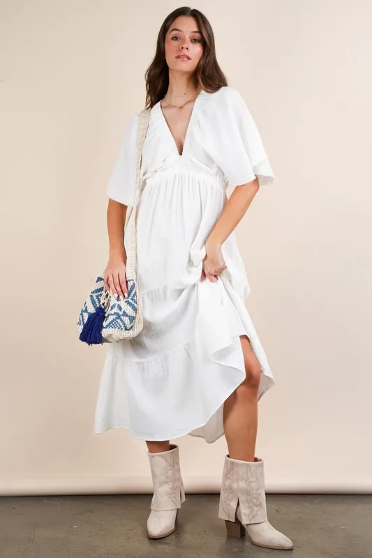 VERY J Mineral Washed Elastic Neck Detail Midi Dress - Image 2