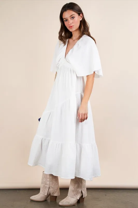 VERY J Mineral Washed Elastic Neck Detail Midi Dress - Image 4