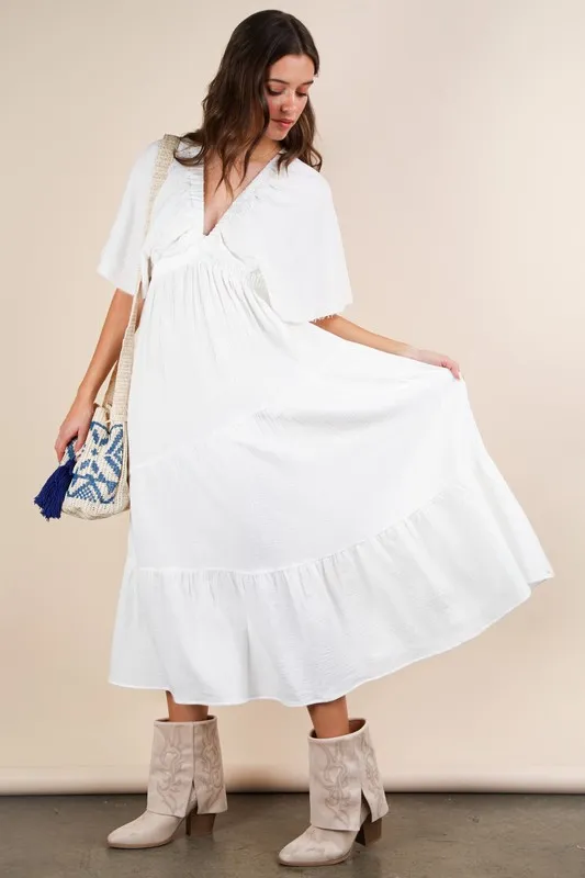 VERY J Mineral Washed Elastic Neck Detail Midi Dress - Image 5