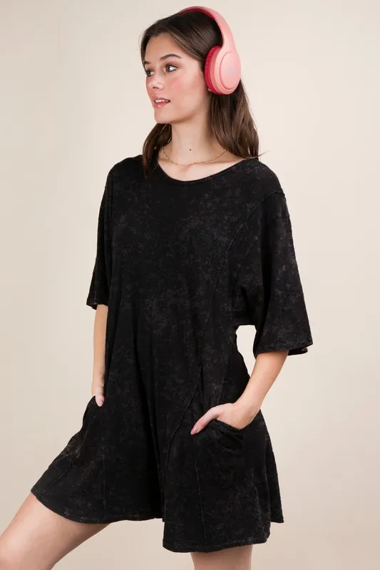 VERY J Mineral Washed Oversized Knit Comfy Romper - Image 2