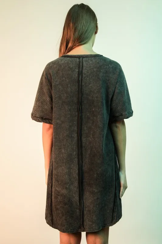 VERY J Mineral Washed Ribbed Knit Mini Dress - Image 3