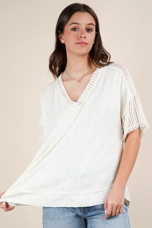 VERY J Oversized Contrast Knit Comfy Casual Top - Image 4