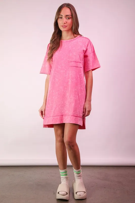 VERY J Plus Size Mineral Washed Knit Shift Mini Dress
