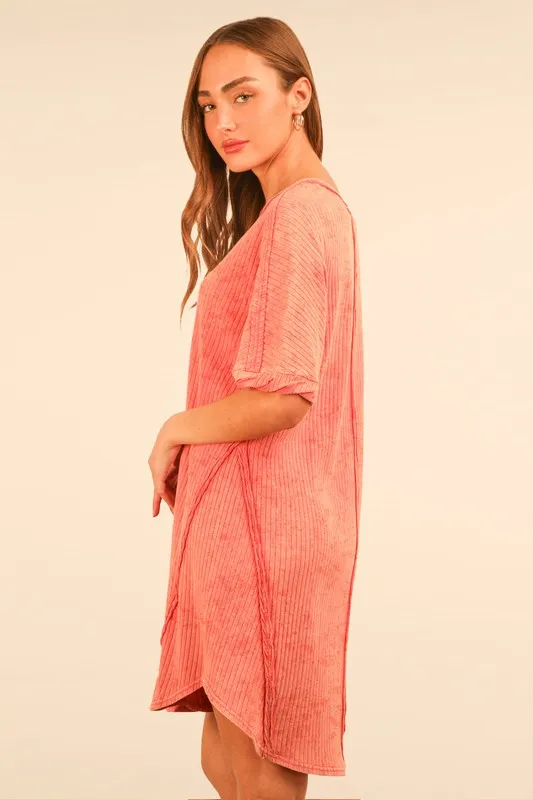 VERY J Plus Size Mineral Washed Ribbed Knit Mini Dress - Image 4