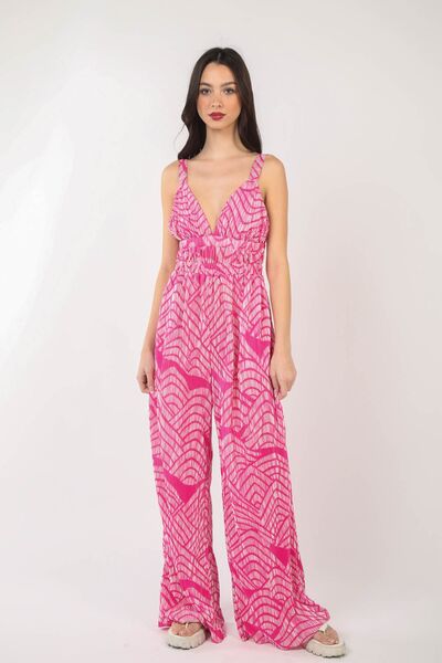 VERY J Printed Pleated Sleeveless Wide Leg Jumpsuit - Image 4