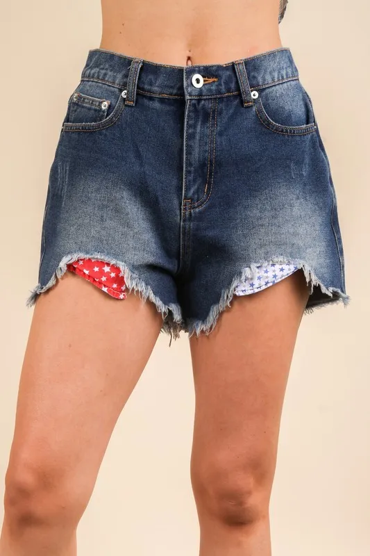 VERY J Raw Hem Pocketed Contrast Washed Denim Shorts - Image 2