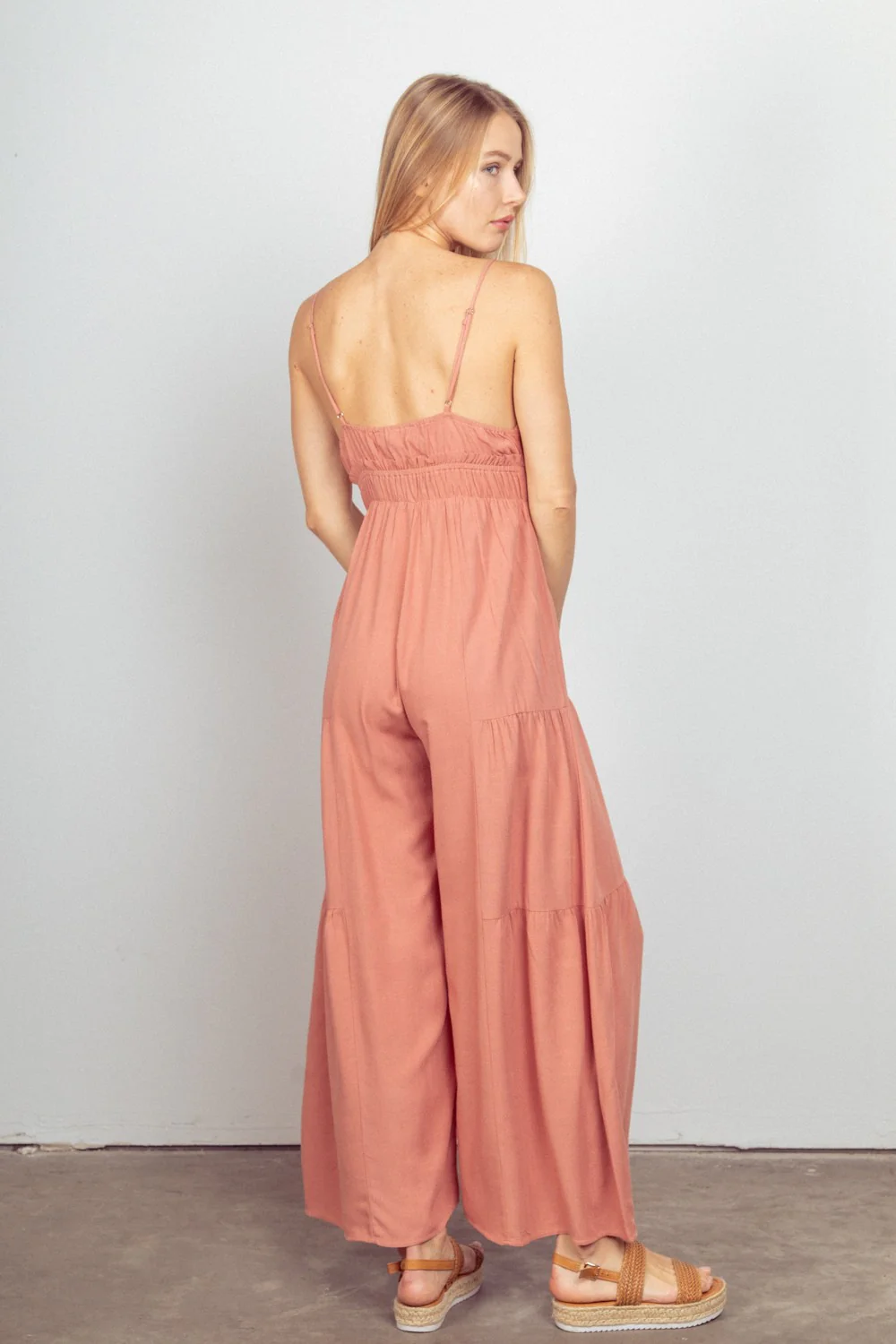 VERY J Sleeveless Ruched Wide Leg Jumpsuit - Image 2