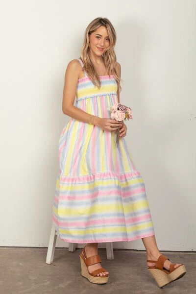 VERY J Striped Woven Smocked Midi Cami Dress - Image 3