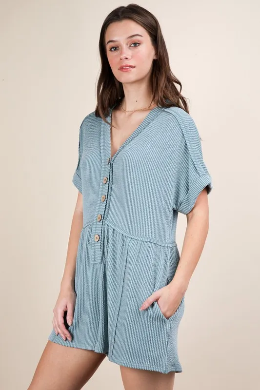 VERY J Two Tone Ribbed Knit Comfy Casual Romper - Image 2