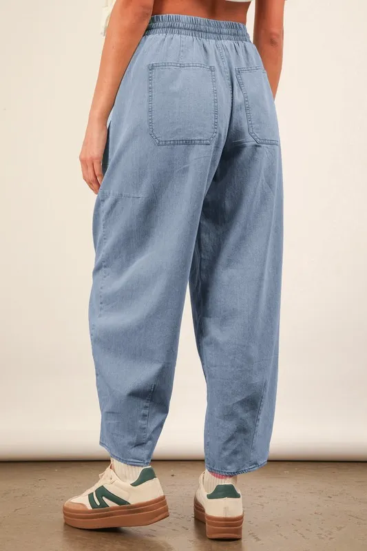 VERY J Washed Chambray Barrel Denim Pants - Image 8