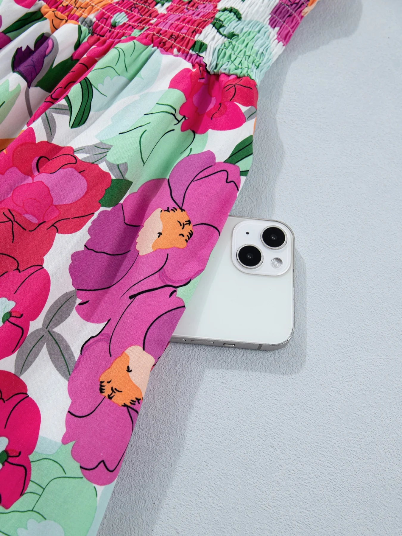 Vibrant Floral Print V Neck Zip Up Puffy Half Sleeve Dress - Image 11