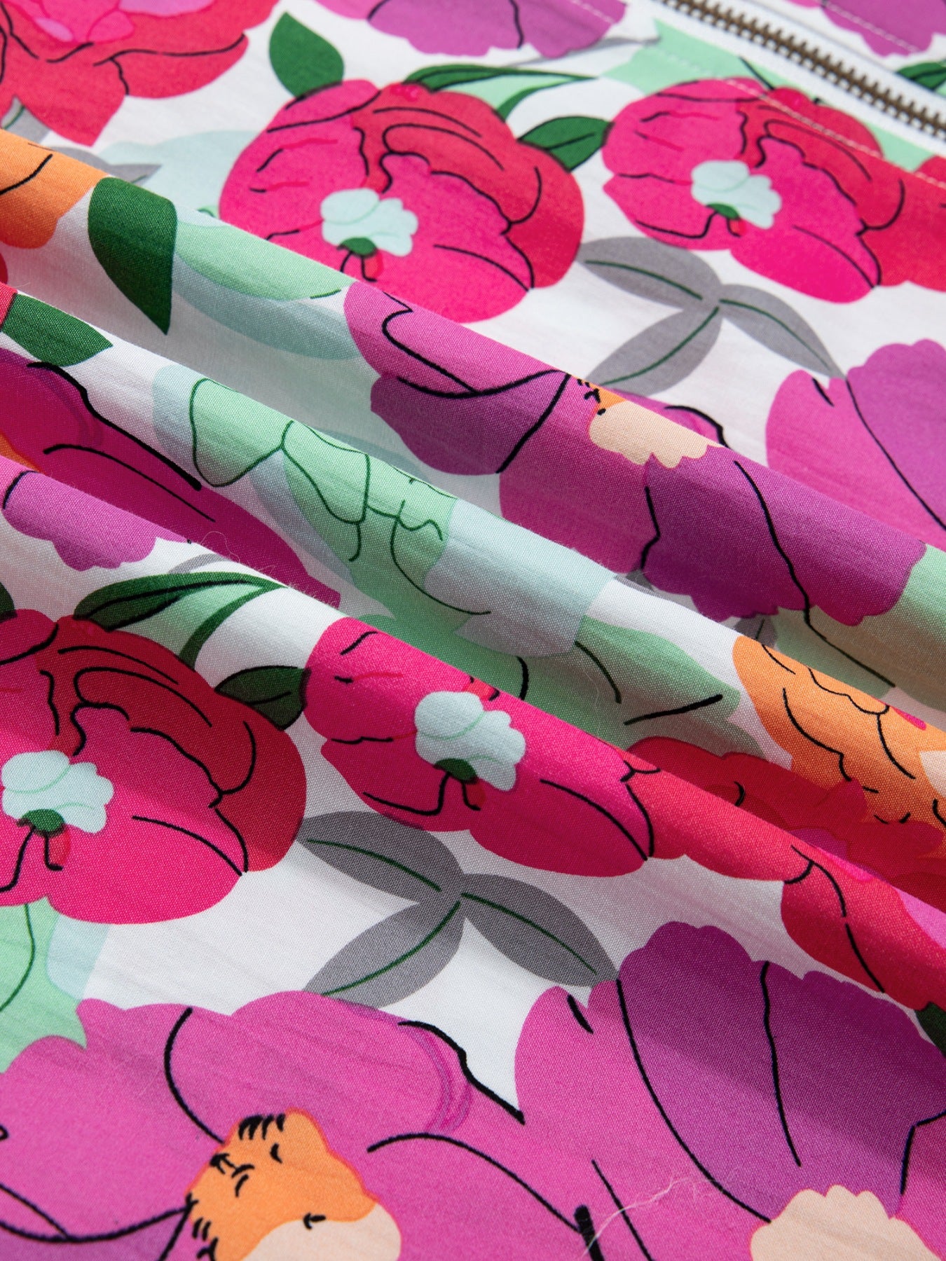 Vibrant Floral Print V Neck Zip Up Puffy Half Sleeve Dress - Image 14