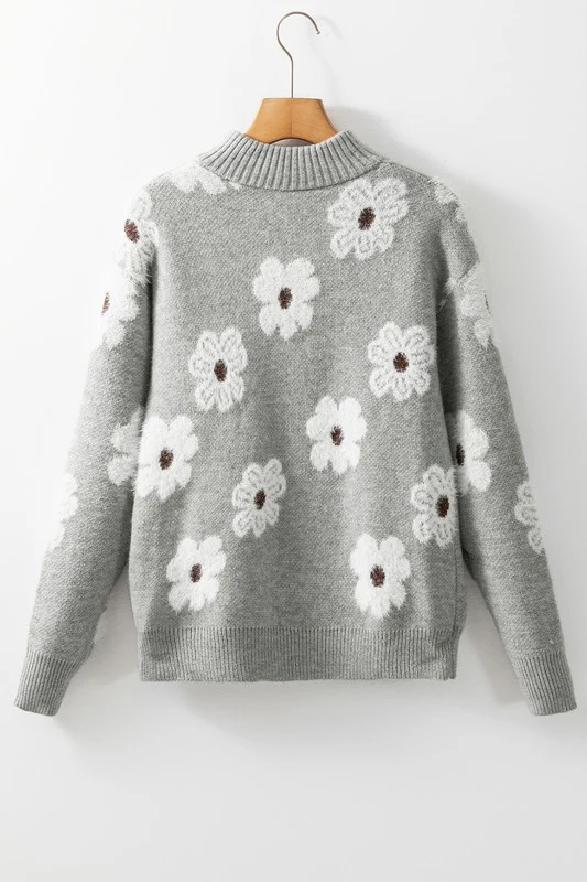 Vintage 60s Floral Pattern Half Zip Collar Sweater - Image 11