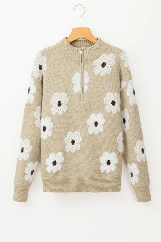 Vintage 60s Floral Pattern Half Zip Collar Sweater - Image 12