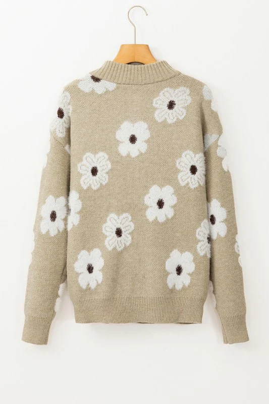 Vintage 60s Floral Pattern Half Zip Collar Sweater - Image 13