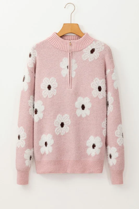 Vintage 60s Floral Pattern Half Zip Collar Sweater - Image 17