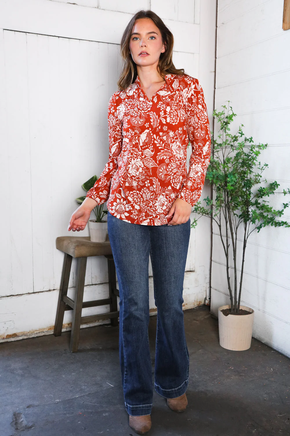 Vintage Botanical Rust Top - Image 4