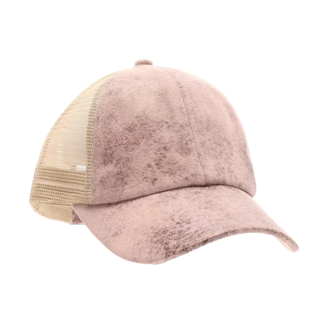 Vintage Faux Leather Criss-Cross High Pony C.C Ball Cap