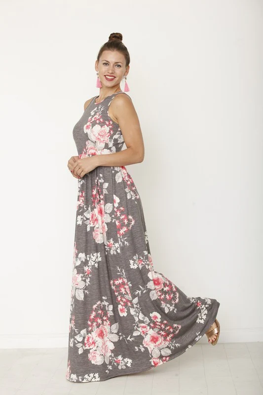 Vintage floral maxi dress with hidden pocket - Image 2