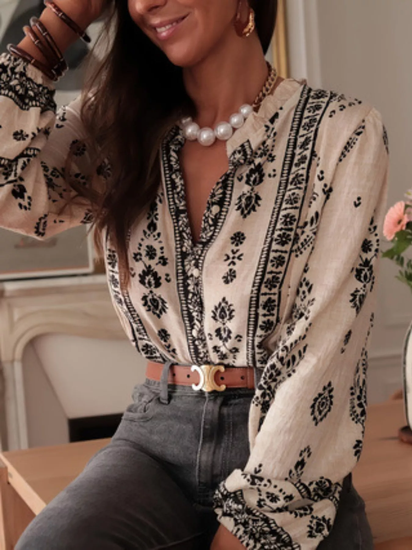 Vintage Print Long Sleeve Shirt - Image 4