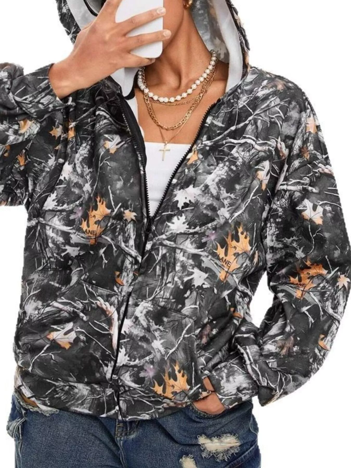 Vintage Printed Zip-Up Hoodie - Image 5