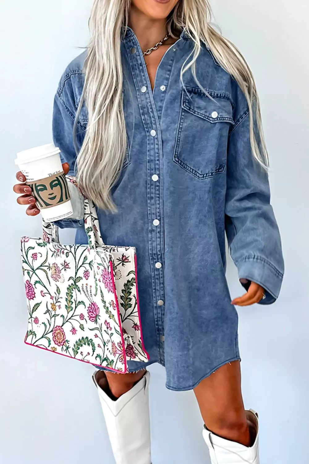 Vintage Wash Button-Down Denim Dress - Image 4