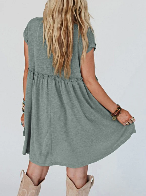 Viscose Green Frilled Seam Pocket T Shirt Dress - Image 2