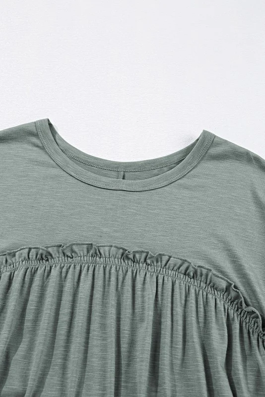 Viscose Green Frilled Seam Pocket T Shirt Dress - Image 6