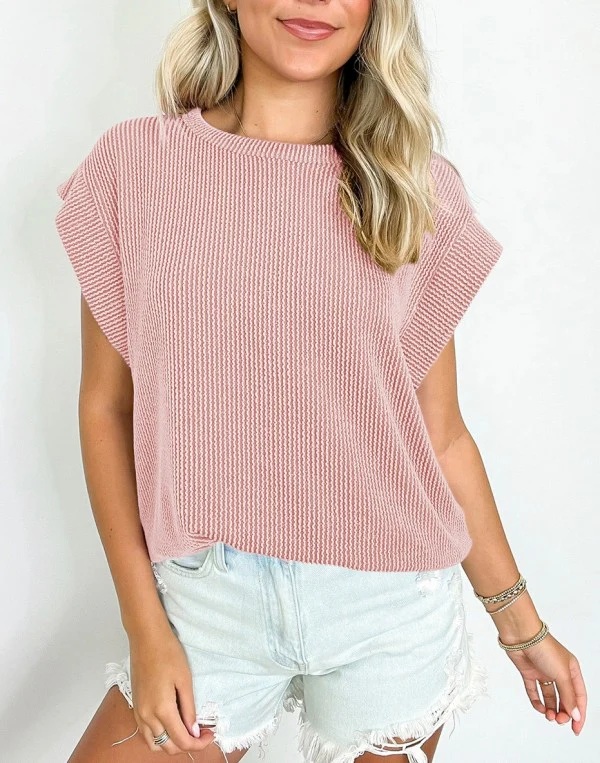 Viscose Twisted Ribbed Textured Solid T Shirt - Image 3